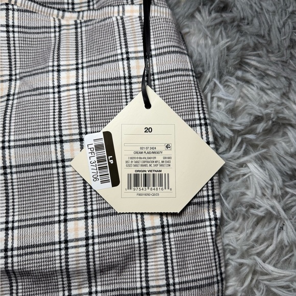NWT Ava & Viv Lightweight High Rise Plaid Ankle Trousers - Cream Plaid Size 20 - Picture 3 of 7